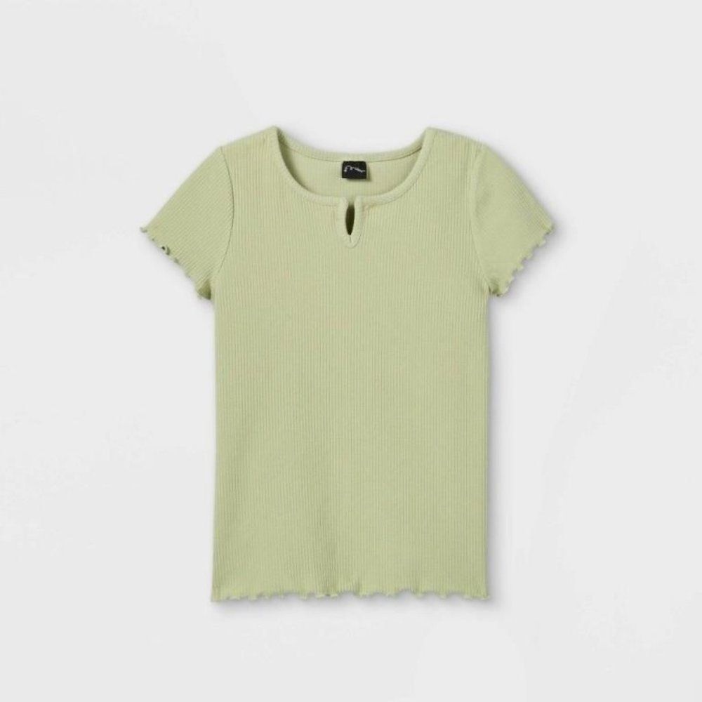NEW Art Class Ribbed Ruffled Tee in Pastel Sage - Picture 4 of 6